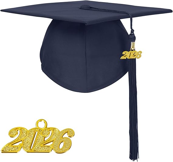Unisex Matte Graduation Cap with 2026 Year Charm for Adult Middle High School and Bachelor