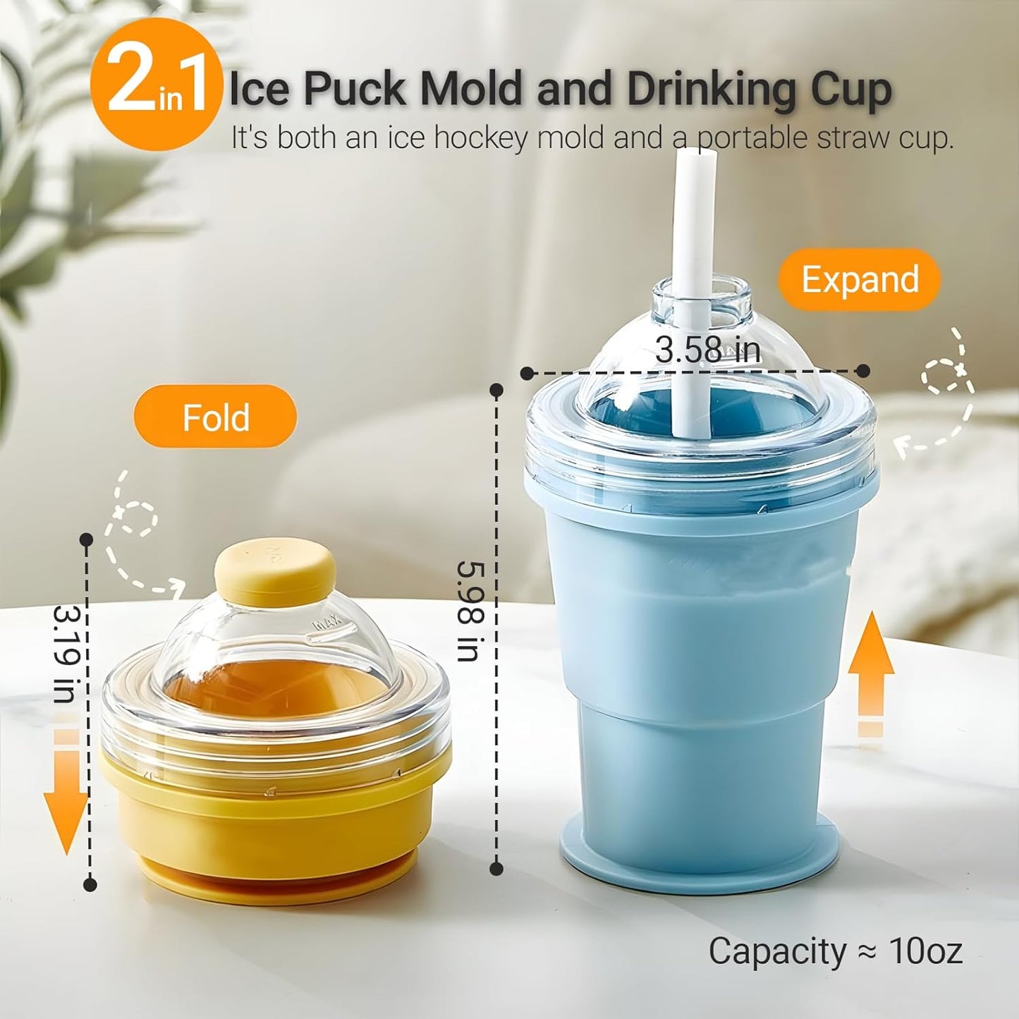 🔥NEW HOT SELLING 49% OFF 🔥 2-in-1 Collapsible Silicone Ice Ball Maker Cup & Reusable Ice Sphere Mold with Straw Lid