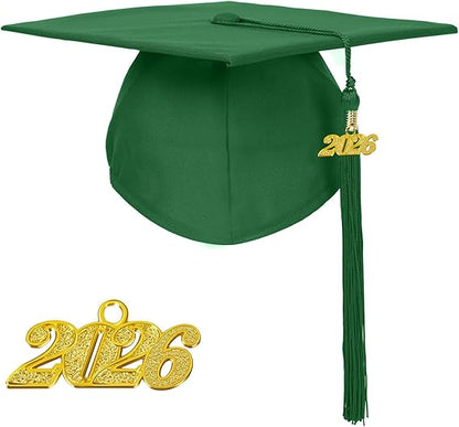 Unisex Matte Graduation Cap with 2026 Year Charm for Adult Middle High School and Bachelor