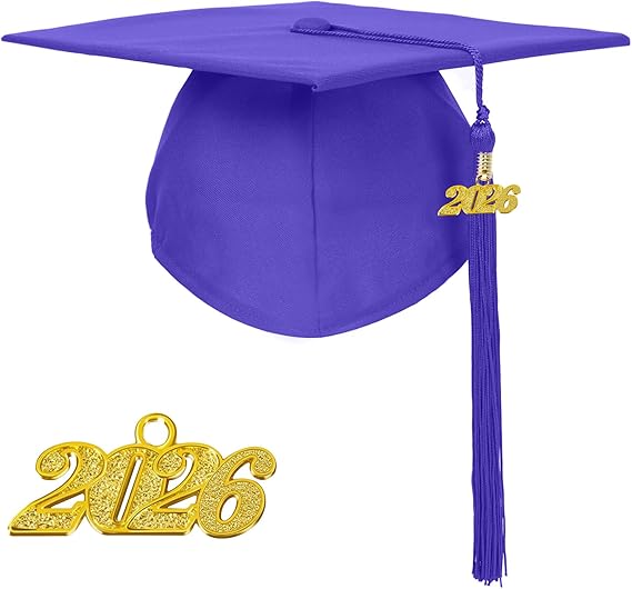 Unisex Matte Graduation Cap with 2026 Year Charm for Adult Middle High School and Bachelor