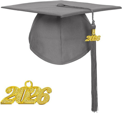 Unisex Matte Graduation Cap with 2026 Year Charm for Adult Middle High School and Bachelor