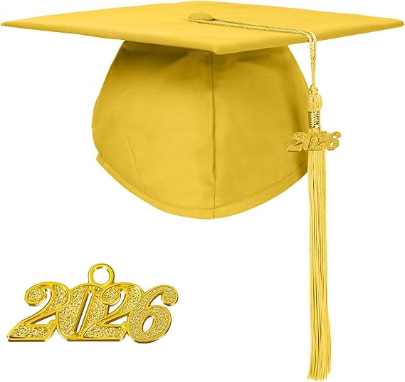 Unisex Matte Graduation Cap with 2026 Year Charm for Adult Middle High School and Bachelor