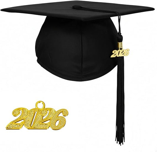 Unisex Matte Graduation Cap with 2026 Year Charm for Adult Middle High School and Bachelor