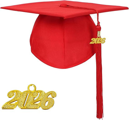 Unisex Matte Graduation Cap with 2026 Year Charm for Adult Middle High School and Bachelor