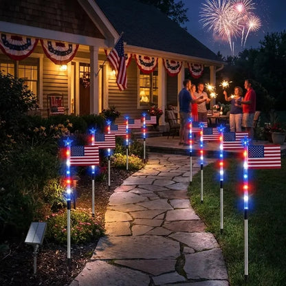 8 Solar American Flag Pathway Lights – Red, White & Blue Yard Glow for 250th Independence Celebration 🇺🇸✨