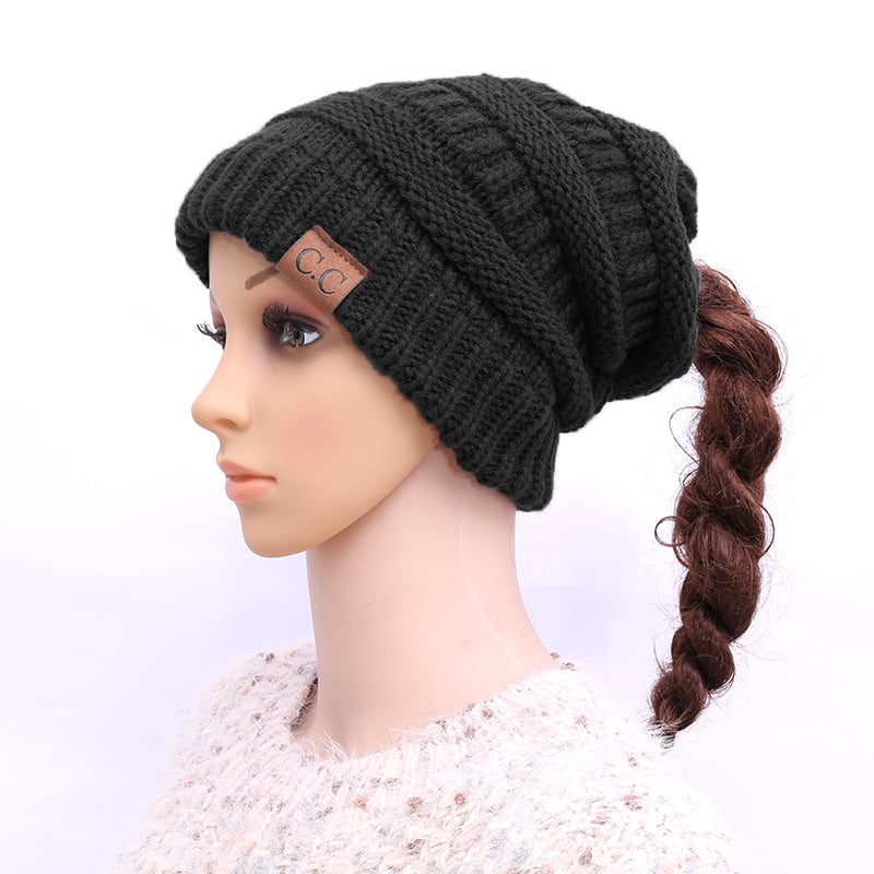 🎅Christmas Sale🎅Women's Ponytail Beanie – Chic & Cozy Cable Knit Hat for Fall and Winter, with Adjustable High Ponytail Opening