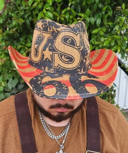 VINTAGE Cowboy & Cowgirl USA Flag Hat - (unisex)