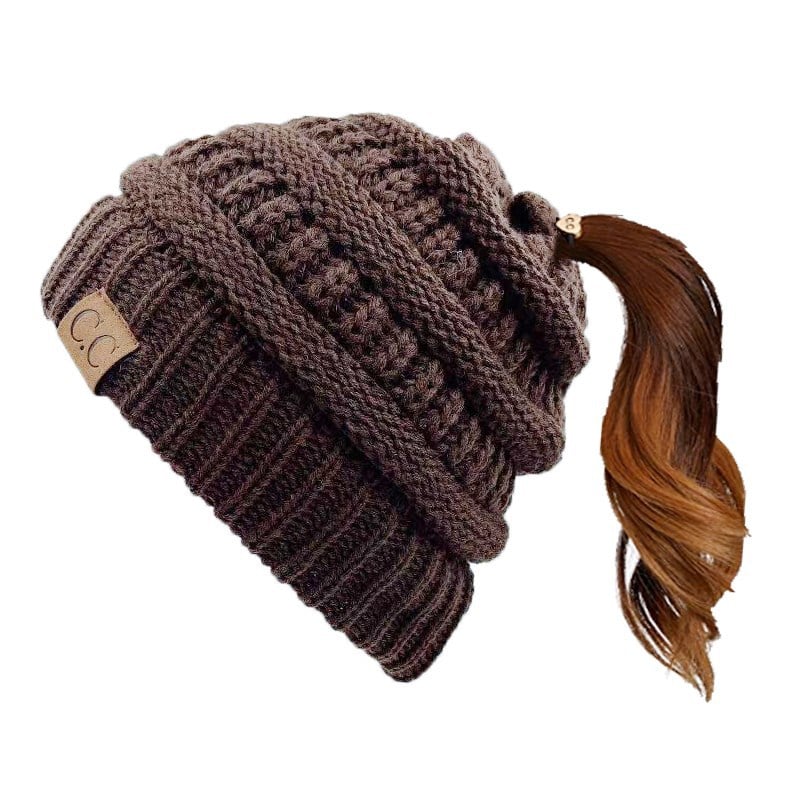 🎅Christmas Sale🎅Women's Ponytail Beanie – Chic & Cozy Cable Knit Hat for Fall and Winter, with Adjustable High Ponytail Opening