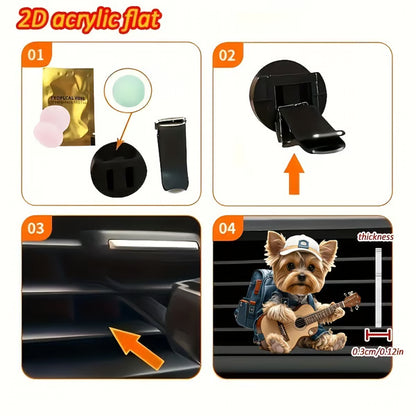 🎸🐶Strumming Yorkie Car Vent Clip
