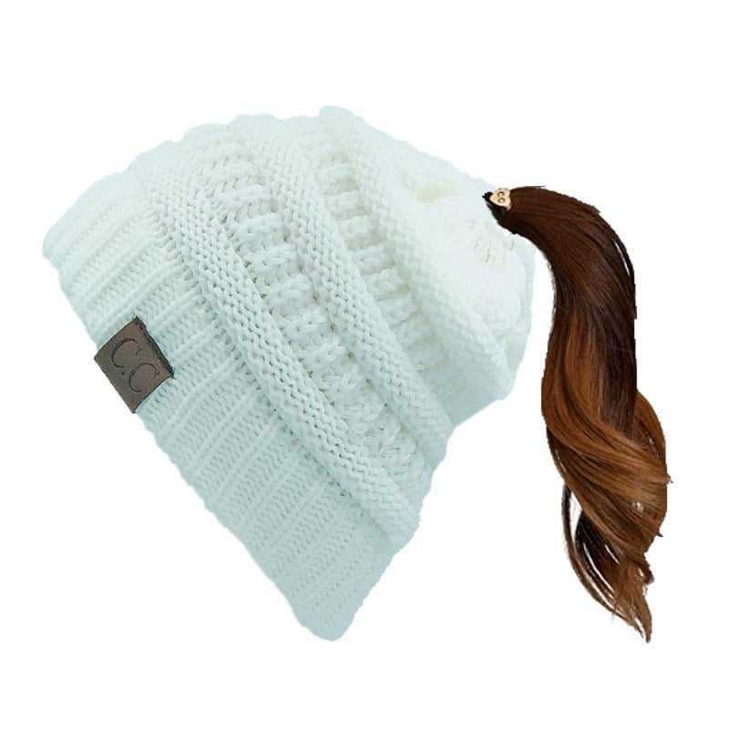 🎅Christmas Sale🎅Women's Ponytail Beanie – Chic & Cozy Cable Knit Hat for Fall and Winter, with Adjustable High Ponytail Opening