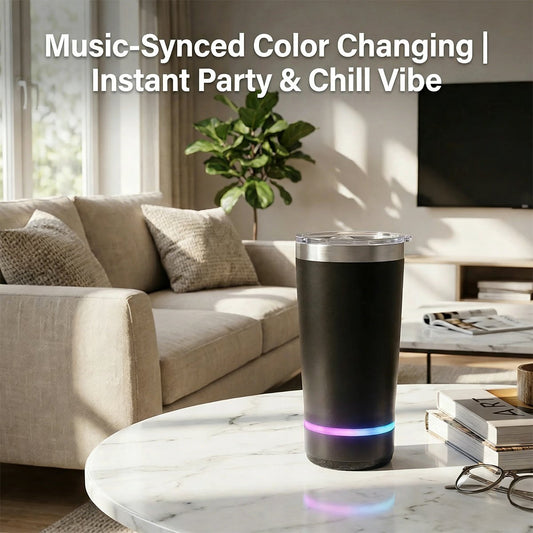 🎶20oz Bluetooth Speaker Insulated Mug🥇✨: Your Perfect Vibe for Sips & Sounds 🥳(🔓Detachable 2-Piece | RGB Lights & Temp Lock🥤)