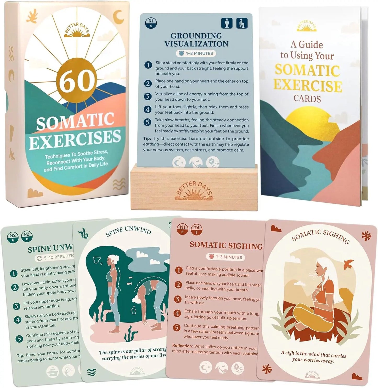 🌿60 Somatic Therapy Exercise Cards🧠Your Nervous System Reset for Daily Calm 🥳📖 Step-by-Step Guidance - Beginner Friendly