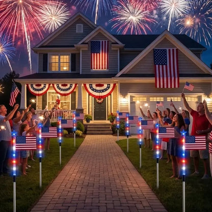 8 Solar American Flag Pathway Lights – Red, White & Blue Yard Glow for 250th Independence Celebration 🇺🇸✨