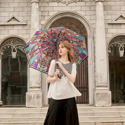 🏆 50K+ SOLD!🔥Vintage Stained Glass Automatic Umbrella