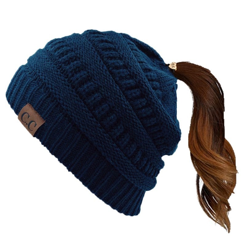 🎅Christmas Sale🎅Women's Ponytail Beanie – Chic & Cozy Cable Knit Hat for Fall and Winter, with Adjustable High Ponytail Opening