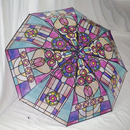 🏆 50K+ SOLD!🔥Vintage Stained Glass Automatic Umbrella