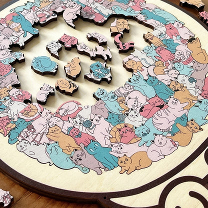 135-Piece Morandi-Colored Cat Shaped Wooden Jigsaw Puzzle