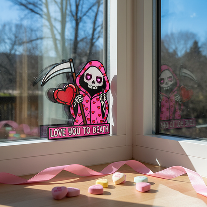 💖"Love You To Death" Grim Reaper Window Corner Suncatcher | Pastel Goth Valentine's Decor