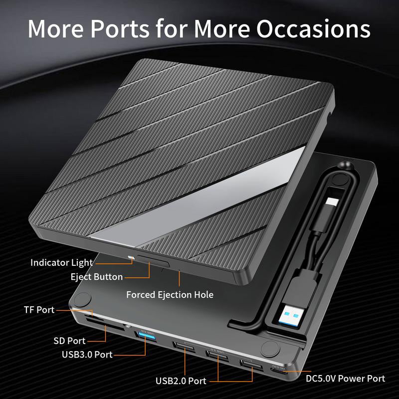 🔥Hot Sale 49% OFF🏆Laptop DVD Player USB C 3.0 Portable CD Burner with SD/TF Card Slot & 3 USB Ports Compatible with Mac, Windows, Linux