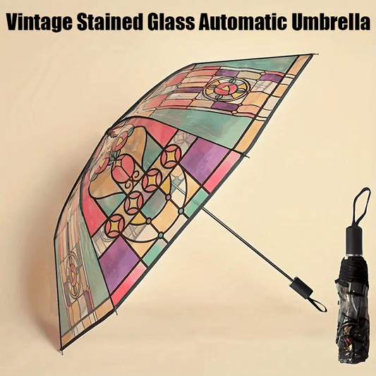🏆 50K+ SOLD!🔥Vintage Stained Glass Automatic Umbrella