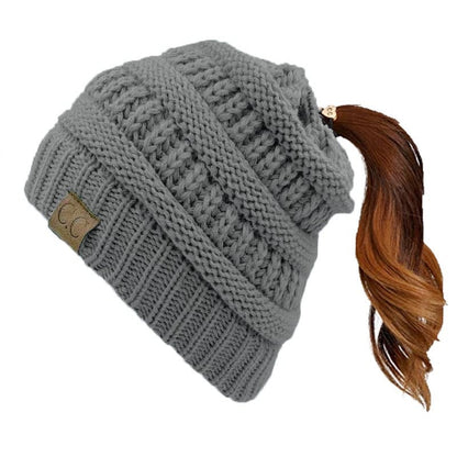 🎅Christmas Sale🎅Women's Ponytail Beanie – Chic & Cozy Cable Knit Hat for Fall and Winter, with Adjustable High Ponytail Opening