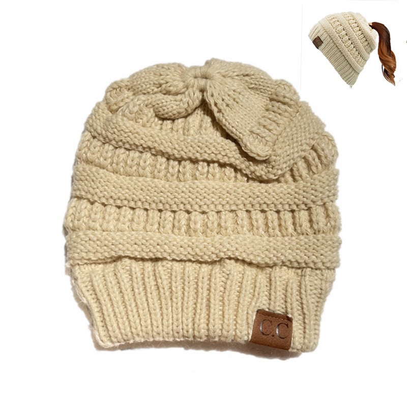 🎅Christmas Sale🎅Women's Ponytail Beanie – Chic & Cozy Cable Knit Hat for Fall and Winter, with Adjustable High Ponytail Opening