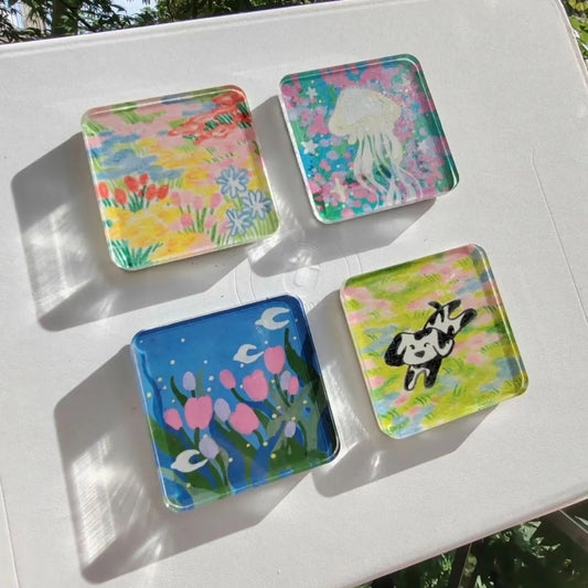 🏆LAST DAY SALE 50% OFF!!✂🎞10 Pack 2"x2" Clear Acrylic DIY Fridge Magnets Set with Adhesive Backing – Square Magnetic Photo Frames💕