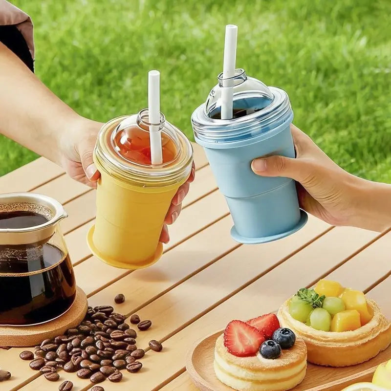 🔥NEW HOT SELLING 49% OFF 🔥 2-in-1 Collapsible Silicone Ice Ball Maker Cup & Reusable Ice Sphere Mold with Straw Lid