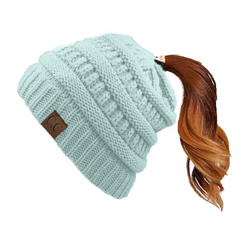 🎅Christmas Sale🎅Women's Ponytail Beanie – Chic & Cozy Cable Knit Hat for Fall and Winter, with Adjustable High Ponytail Opening