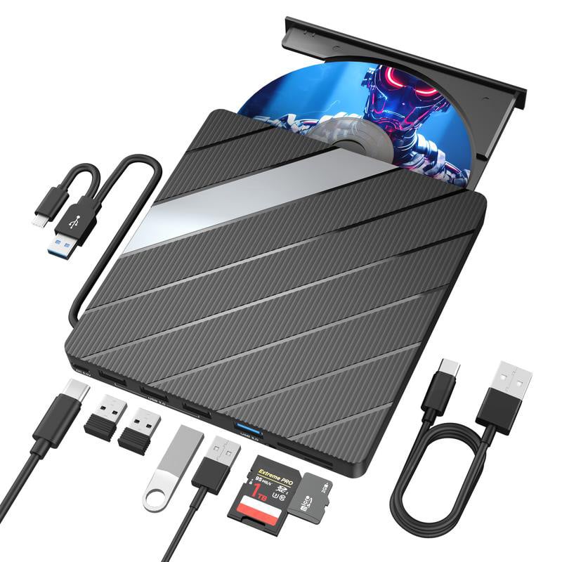 🔥Hot Sale 49% OFF🏆Laptop DVD Player USB C 3.0 Portable CD Burner with SD/TF Card Slot & 3 USB Ports Compatible with Mac, Windows, Linux