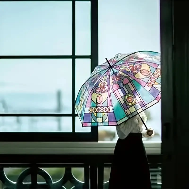 🏆 50K+ SOLD!🔥Vintage Stained Glass Automatic Umbrella