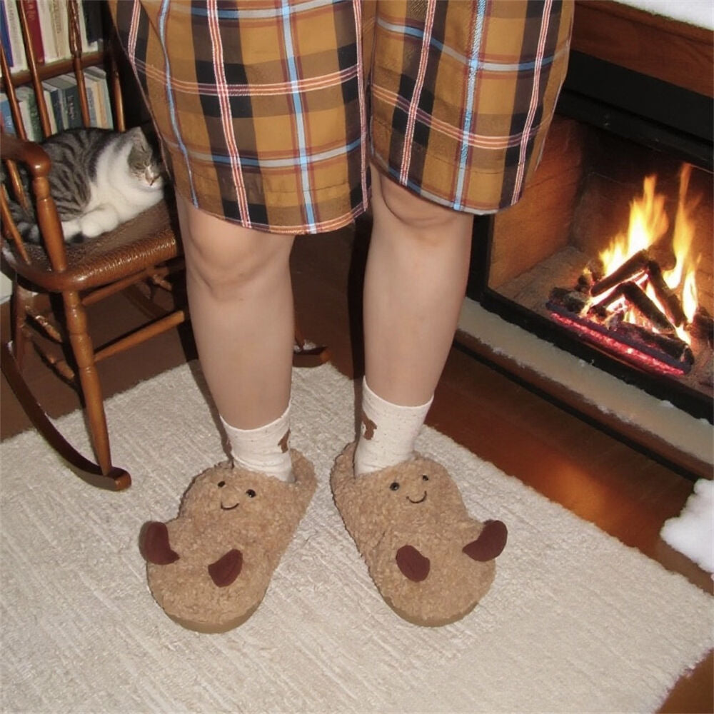 Peanut Jellycat Fluffy Fuzzy Scuff Slippers Soft Comfy Memory Foam Non-slip Indoor House Shoes