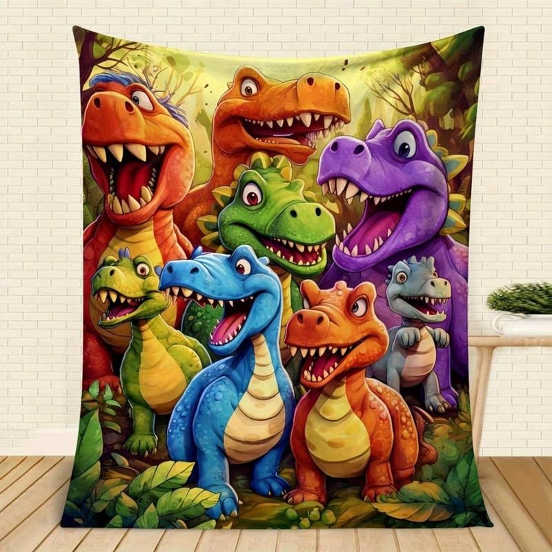 🎁Cute Smiling Dinosaurs HD Digital Print Flannel