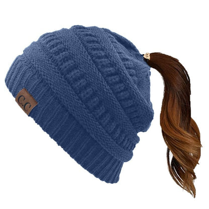 🎅Christmas Sale🎅Women's Ponytail Beanie – Chic & Cozy Cable Knit Hat for Fall and Winter, with Adjustable High Ponytail Opening