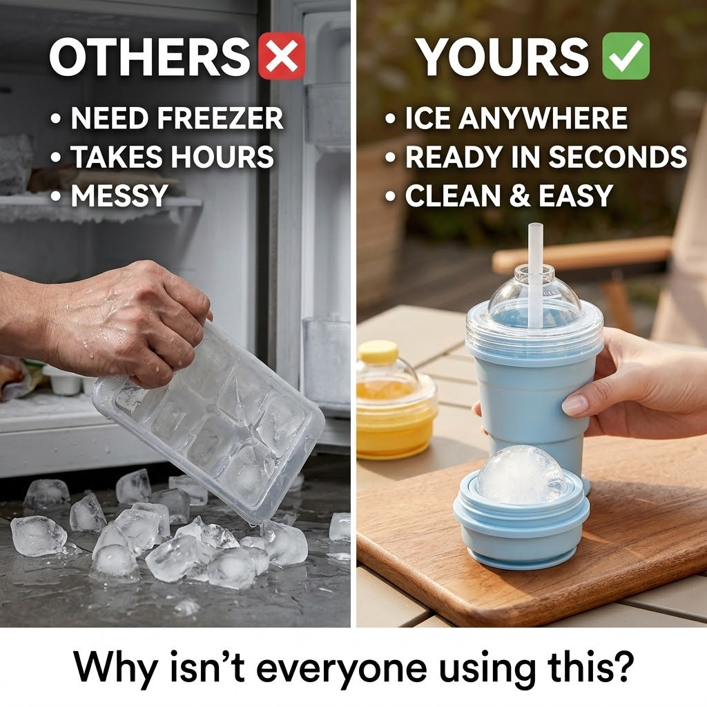🔥NEW HOT SELLING 49% OFF 🔥 2-in-1 Collapsible Silicone Ice Ball Maker Cup & Reusable Ice Sphere Mold with Straw Lid