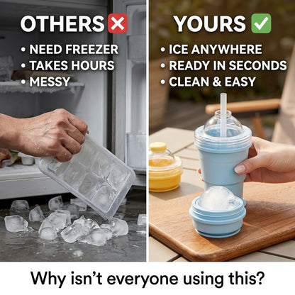 🔥NEW HOT SELLING 49% OFF 🔥 2-in-1 Collapsible Silicone Ice Ball Maker Cup & Reusable Ice Sphere Mold with Straw Lid