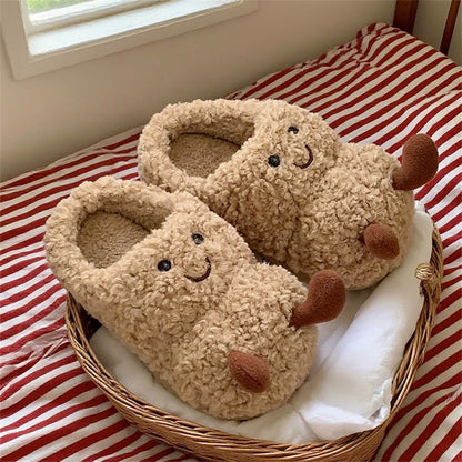 Peanut Jellycat Fluffy Fuzzy Scuff Slippers Soft Comfy Memory Foam Non-slip Indoor House Shoes