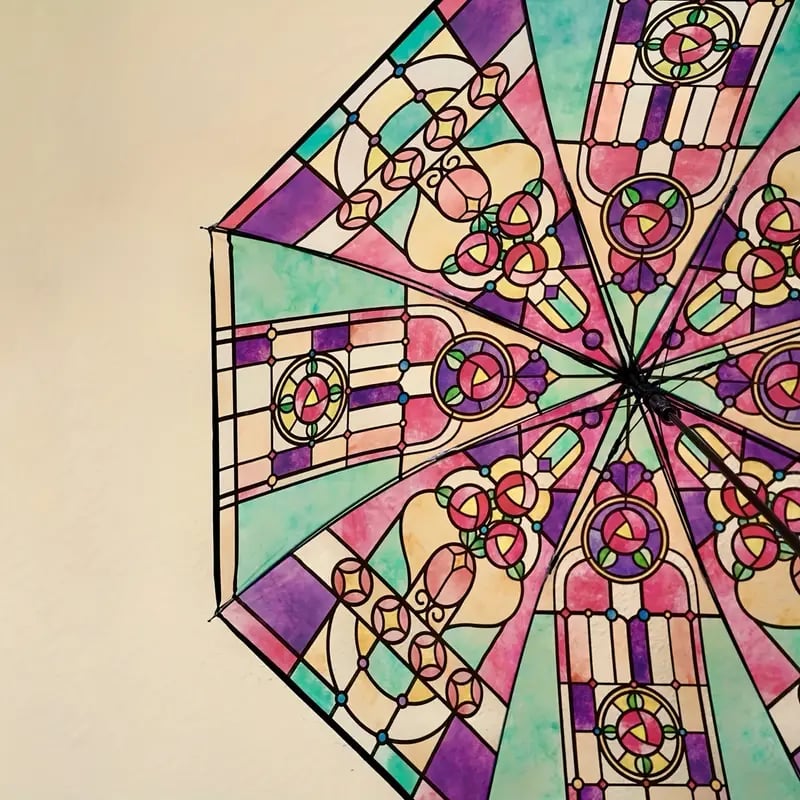 🏆 50K+ SOLD!🔥Vintage Stained Glass Automatic Umbrella