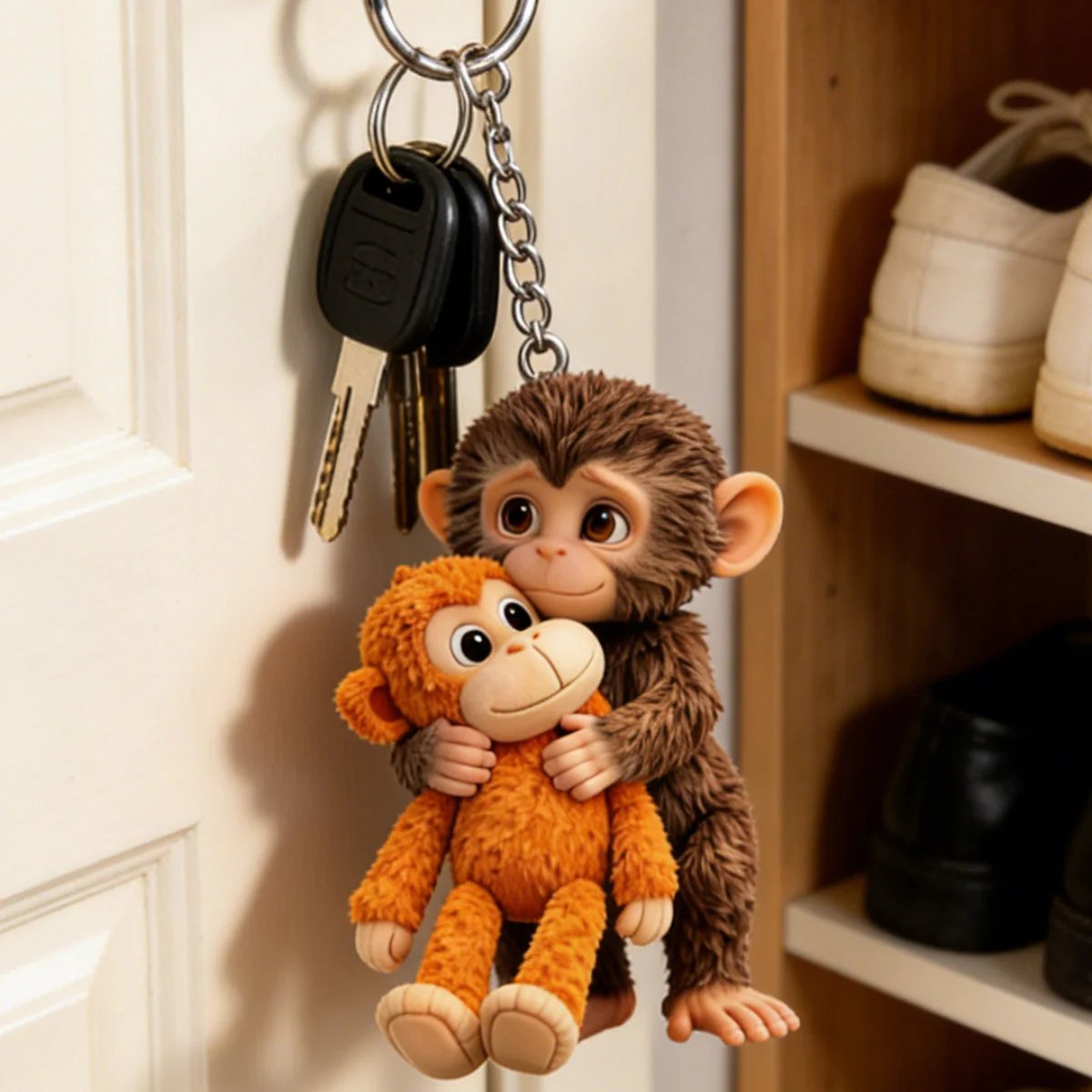 🐵 3D Punch’s Hug Orangutan Mama Monkey Keychain 💕🎁Emotional Gift for Animal Lovers, Family, Friends, Loved Ones