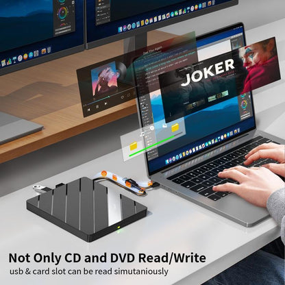🔥Hot Sale 49% OFF🏆Laptop DVD Player USB C 3.0 Portable CD Burner with SD/TF Card Slot & 3 USB Ports Compatible with Mac, Windows, Linux