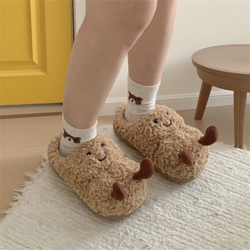 Peanut Jellycat Fluffy Fuzzy Scuff Slippers Soft Comfy Memory Foam Non-slip Indoor House Shoes